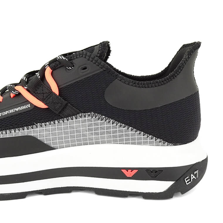 EMPORIO ARMANI EA7 メンズ スニーカー ALTURA SUMMER BLACK AND WHITE X8X145 XK336 BLACK SILVER ORANGE FLUO ブラック S499