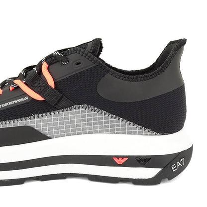 EMPORIO ARMANI EA7 メンズ スニーカー ALTURA SUMMER BLACK AND WHITE X8X145 XK336 BLACK SILVER ORANGE FLUO ブラック S499
